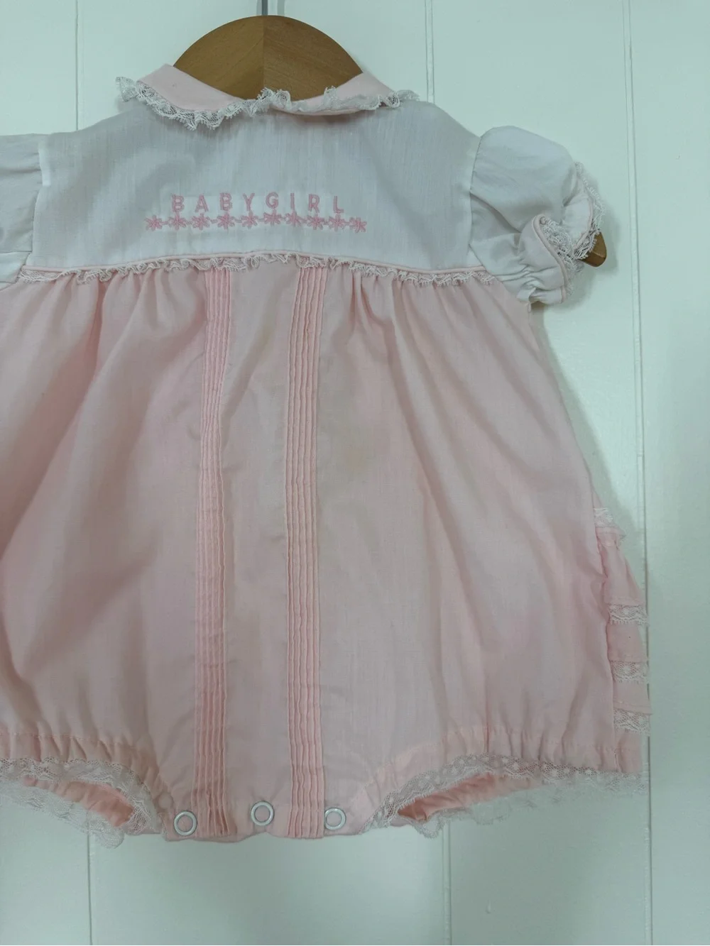 Toddle Tyke Vintage Embroidered “Babygirl” Pink Bubble Romper